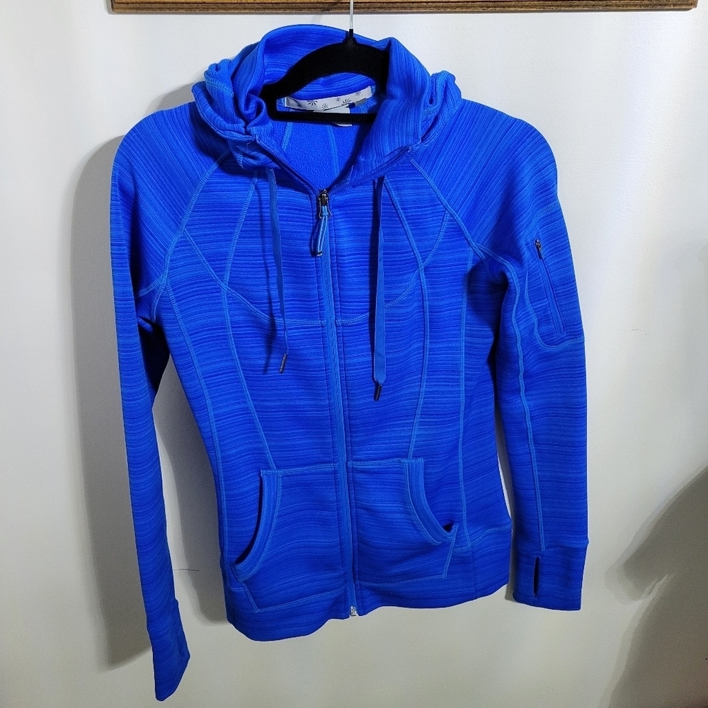 Athleta Striped Strength Full Zip Hoodie Macaw Blue, Size XS